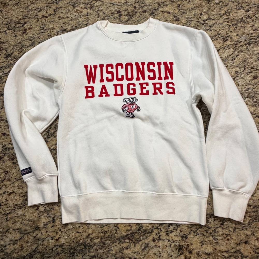 Jansport Wisconsin Badgers Sweatshirt White XS Bucky Badger NCAA Crewneck ws